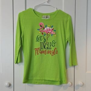 Caribbean Joe Lime Green Flamingo 3/4 Sleeve Tee